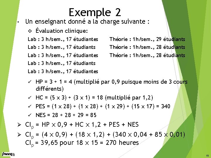 Exemple 2 • Un enseignant donné a la charge suivante : v Évaluation clinique: