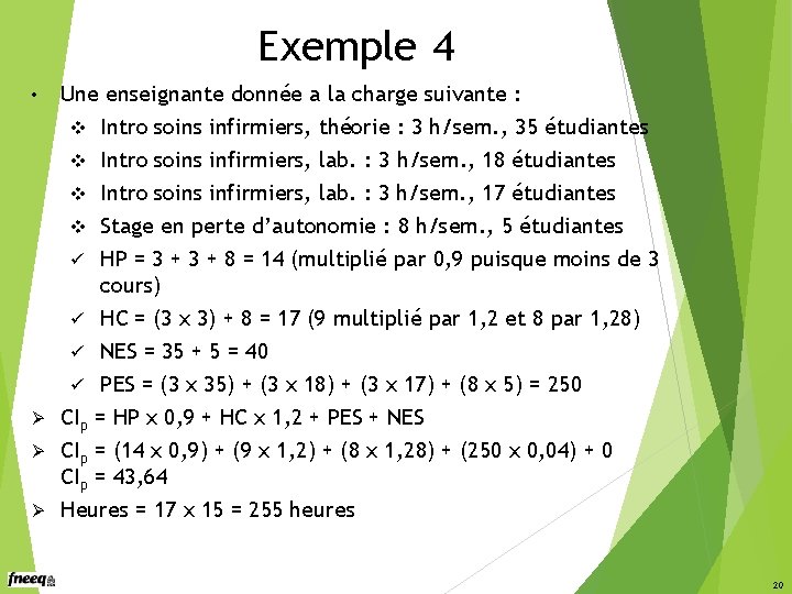 Exemple 4 Une enseignante donnée a la charge suivante : v Intro soins infirmiers,