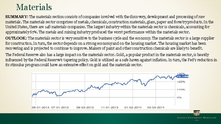 Materials SUMMARY: The materials section consists of companies involved with the discovery, development and