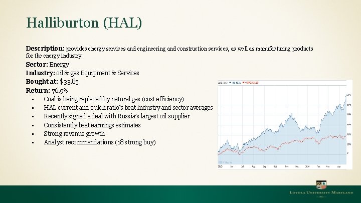 Halliburton (HAL) Description: provides energy services and engineering and construction services, as well as Halliburton (HAL) Description: provides energy services and engineering and construction services, as well as