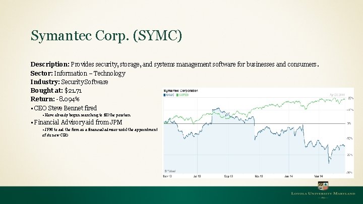 Symantec Corp. (SYMC) Description: Provides security, storage, and systems management software for businesses and