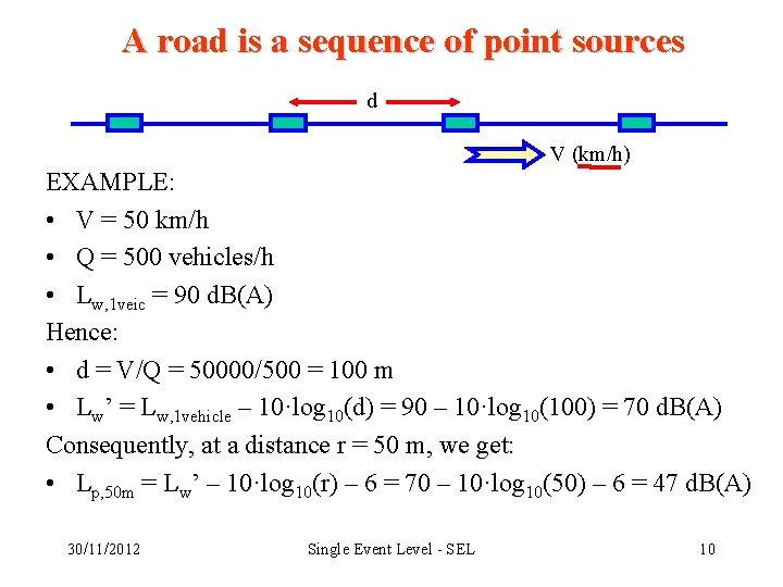 A road is a sequence of point sources d V (km/h) EXAMPLE: • V