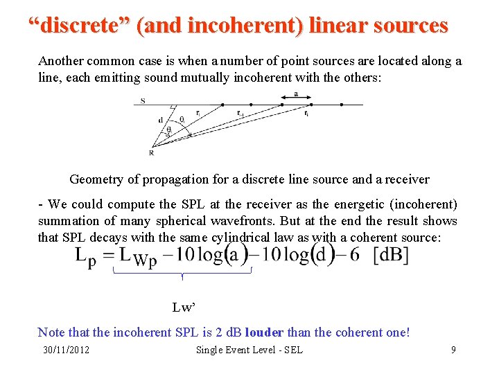 “discrete” (and incoherent) linear sources Another common case is when a number of point