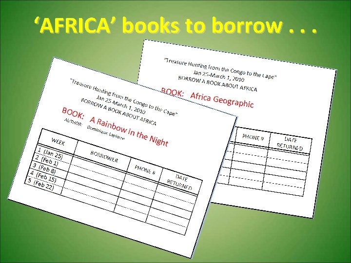 ‘AFRICA’ books to borrow. . . 