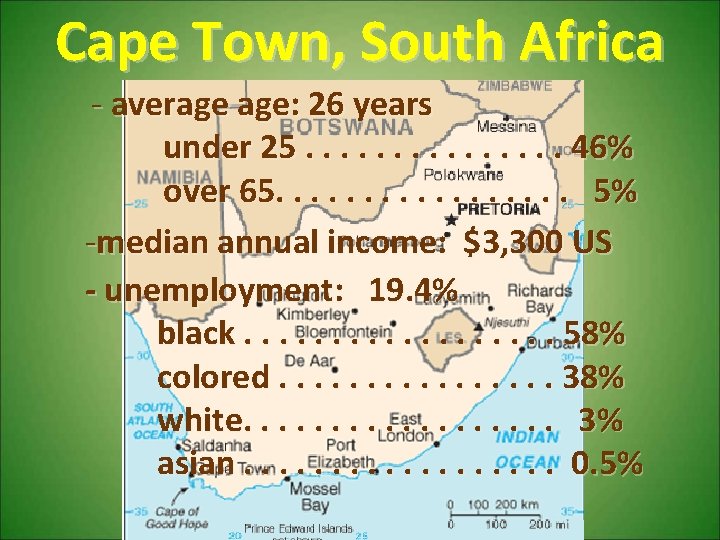 Cape Town, South Africa - average age: 26 years under 25. . . .