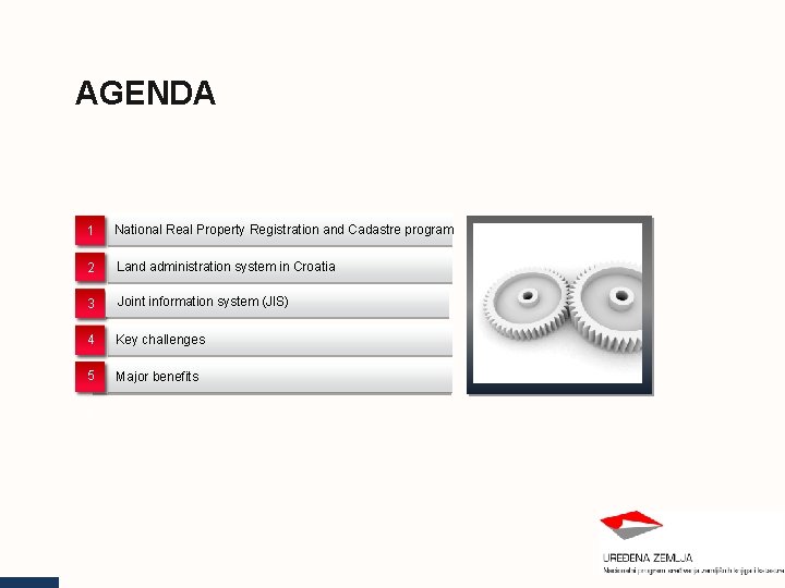 AGENDA 1 National Real Property Registration and Cadastre program 2 Land administration system in