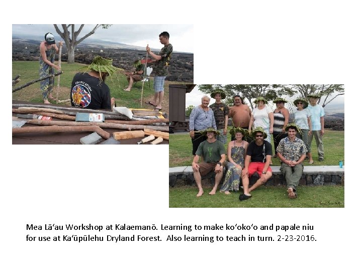 Mea Lā‘au Workshop at Kalaemanō. Learning to make ko‘o and papale niu for use