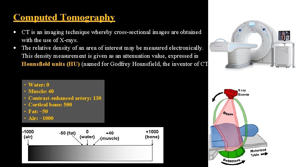 Computed Tomography CT is an imaging technique whereby cross-sectional images are obtained with the