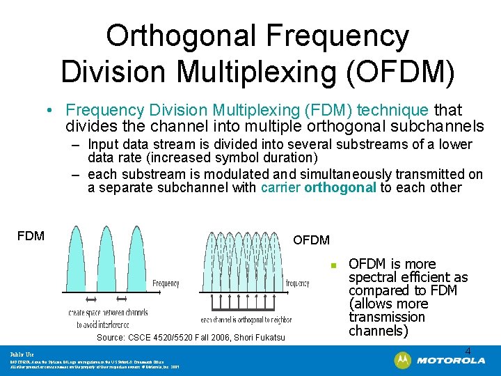 Orthogonal Frequency Division Multiplexing (OFDM) • Frequency Division Multiplexing (FDM) technique that divides the