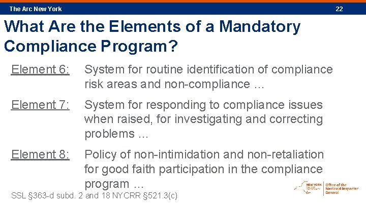 The Arc New York 22 What Are the Elements of a Mandatory Compliance Program?