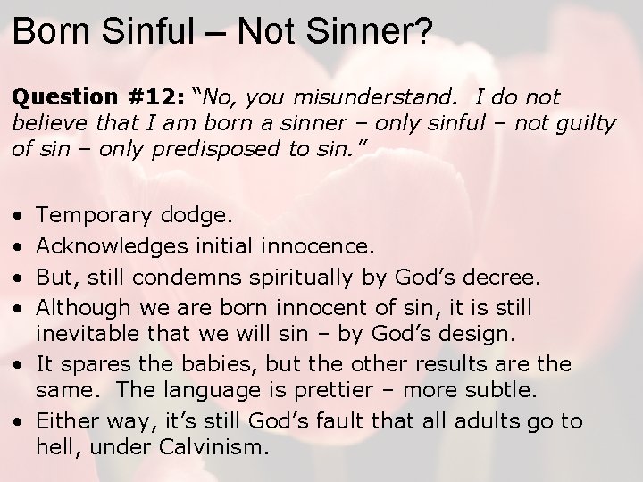 Born Sinful – Not Sinner? Question #12: “No, you misunderstand. I do not believe