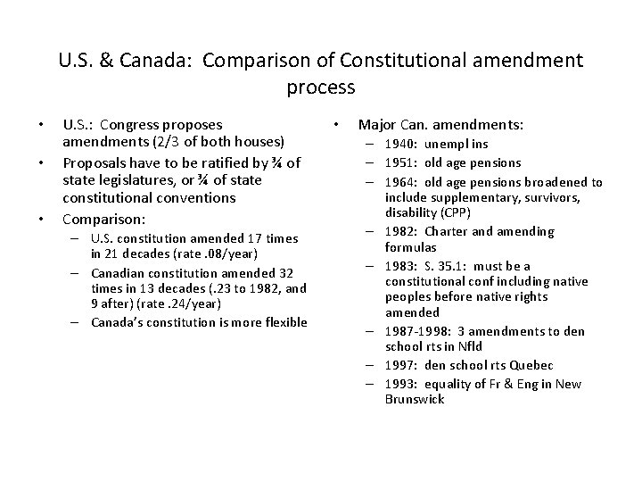 U. S. & Canada: Comparison of Constitutional amendment process • • • U. S.