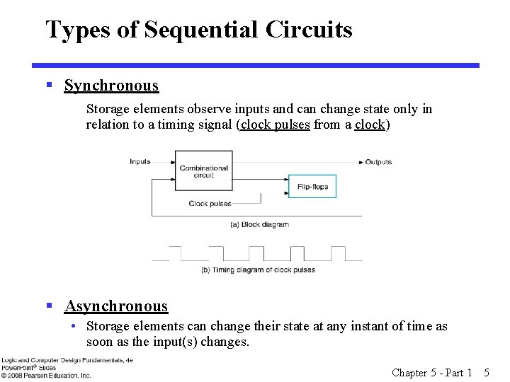 Types of Sequential Circuits § Synchronous Storage elements observe inputs and can change state