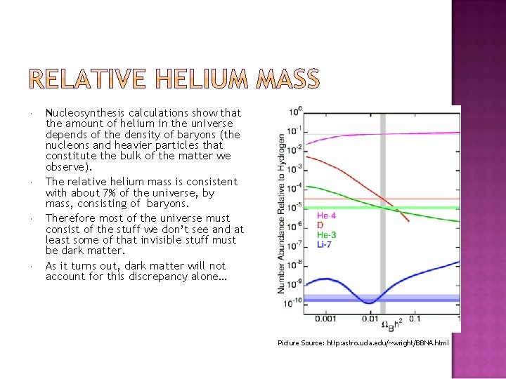  Nucleosynthesis calculations show that the amount of helium in the universe depends of