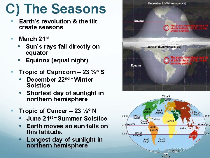 C) The Seasons • Earth’s revolution & the tilt create seasons • March 21