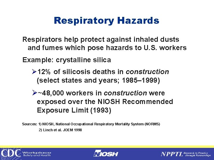 Respiratory Hazards Respirators help protect against inhaled dusts and fumes which pose hazards to