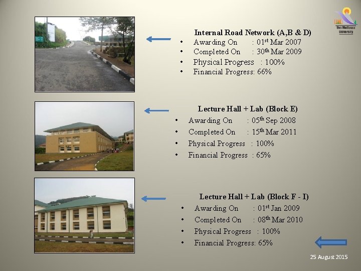  • • Internal Road Network (A, B & D) Awarding On : 01