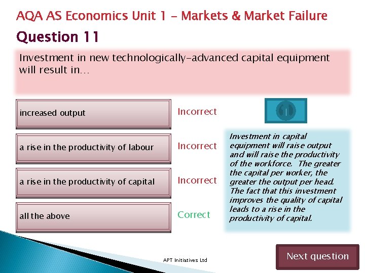 AQA AS Economics Unit 1 – Markets & Market Failure Question 11 Investment in AQA AS Economics Unit 1 – Markets & Market Failure Question 11 Investment in