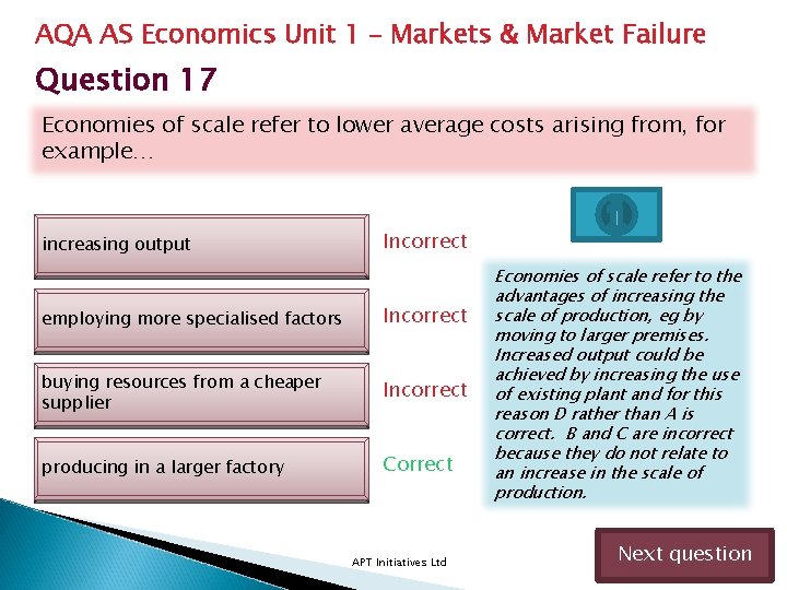 AQA AS Economics Unit 1 – Markets & Market Failure Question 17 Economies of AQA AS Economics Unit 1 – Markets & Market Failure Question 17 Economies of