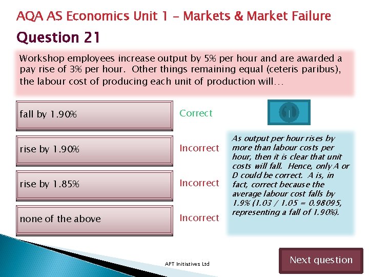 AQA AS Economics Unit 1 – Markets & Market Failure Question 21 Workshop employees AQA AS Economics Unit 1 – Markets & Market Failure Question 21 Workshop employees
