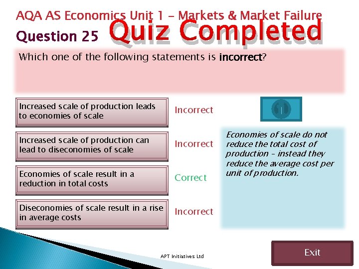 AQA AS Economics Unit 1 – Markets & Market Failure Question 25 Quiz Completed AQA AS Economics Unit 1 – Markets & Market Failure Question 25 Quiz Completed