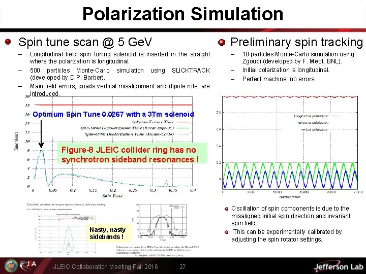 Polarization Simulation Spin tune scan @ 5 Ge. V Preliminary spin tracking – –