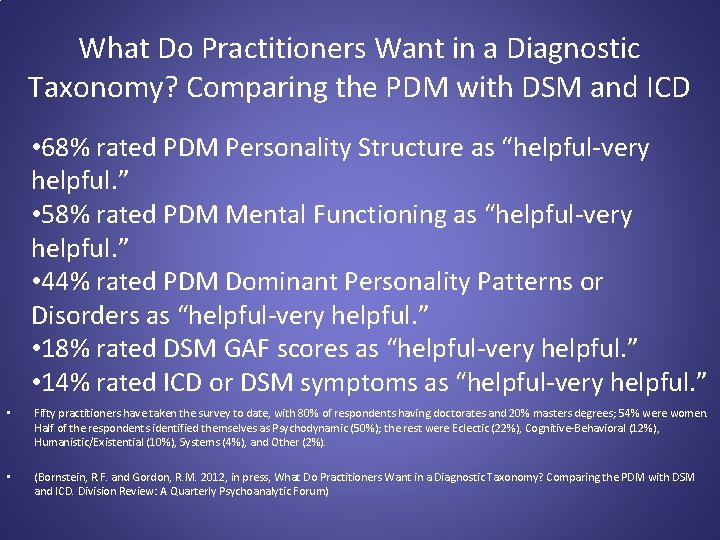 What Do Practitioners Want in a Diagnostic Taxonomy? Comparing the PDM with DSM and