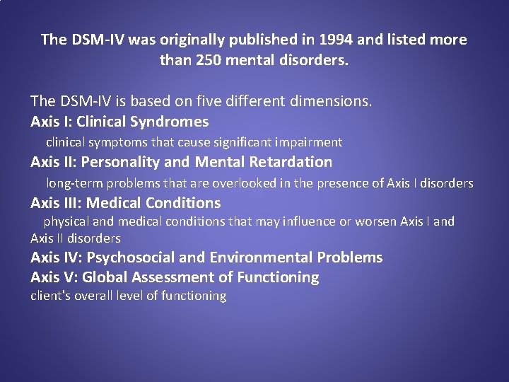 The DSM-IV was originally published in 1994 and listed more than 250 mental disorders.
