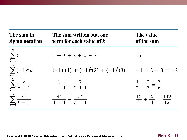 Copyright © 2010 Pearson Education, Inc. Publishing as Pearson Addison-Wesley Slide 5 - 16