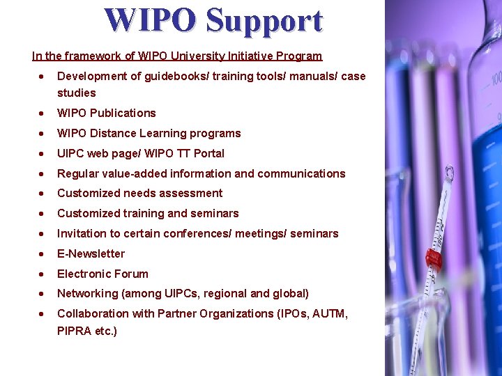 WIPO Support In the framework of WIPO University Initiative Program · Development of guidebooks/ WIPO Support In the framework of WIPO University Initiative Program · Development of guidebooks/
