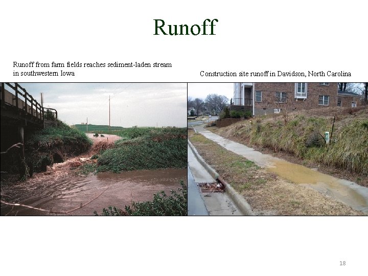 Runoff from farm fields reaches sediment-laden stream in southwestern Iowa Construction site runoff in