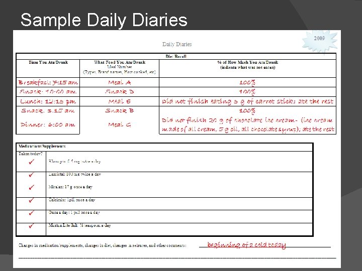 Sample Daily Diaries 