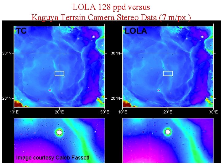LOLA 128 ppd versus Kaguya Terrain Camera Stereo Data (7 m/px ) Image courtesy