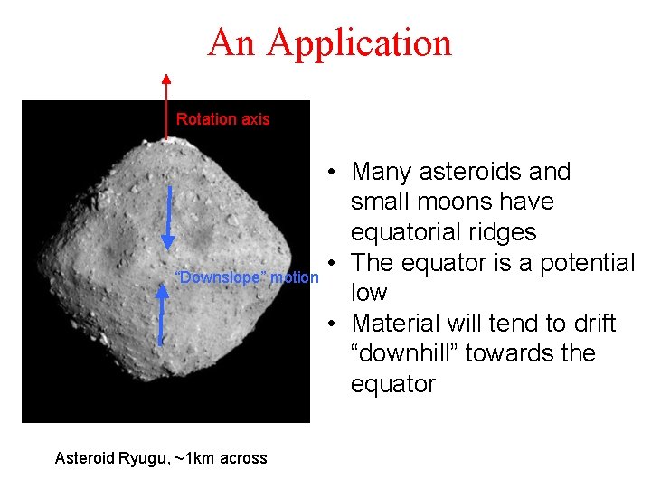 An Application Rotation axis • Many asteroids and small moons have equatorial ridges •
