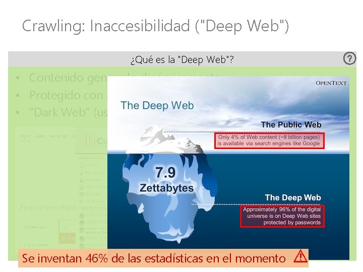 Crawling: Inaccesibilidad ("Deep Web") ¿Qué es la "Deep Web"? • Contenido generado dinámicamente •