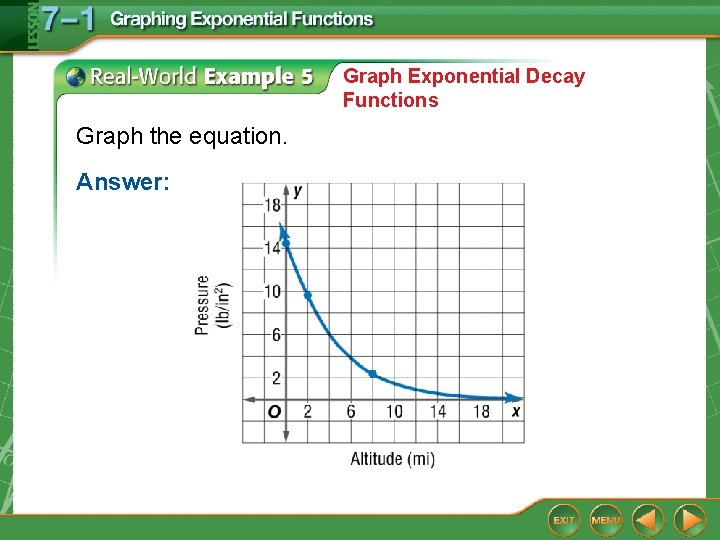 Graph Exponential Decay Functions Graph the equation. Answer: 