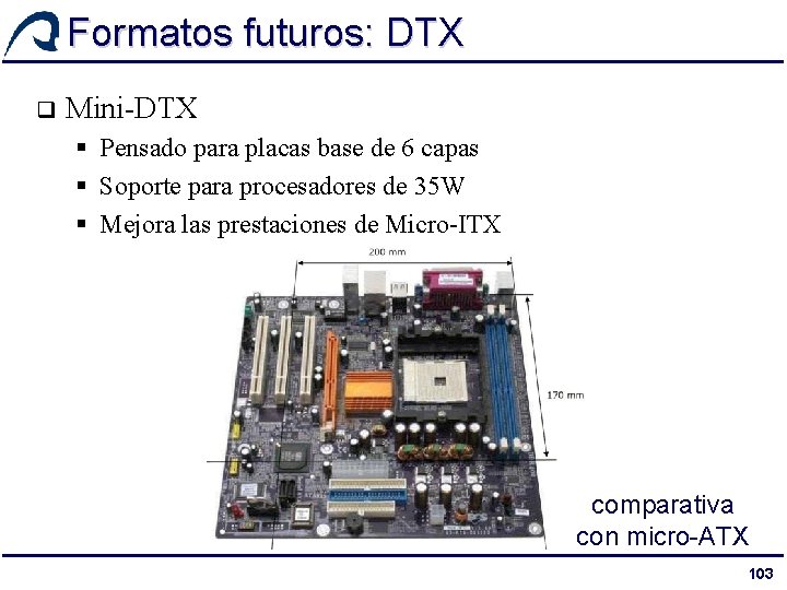 Formatos futuros: DTX q Mini-DTX § Pensado para placas base de 6 capas §