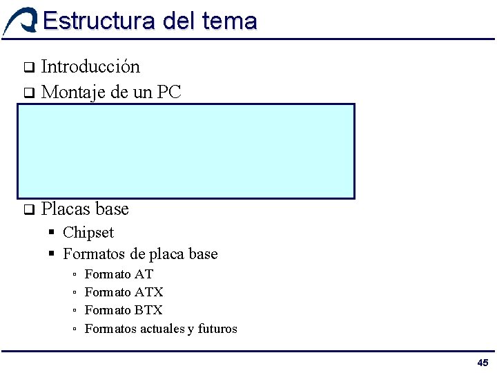 Estructura del tema Introducción q Montaje de un PC q Arranque de un PC