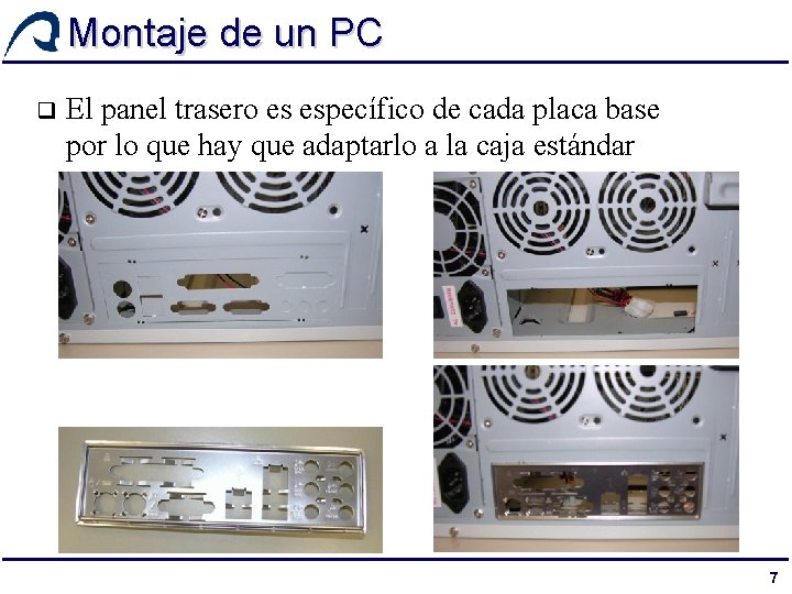 Montaje de un PC q El panel trasero es específico de cada placa base