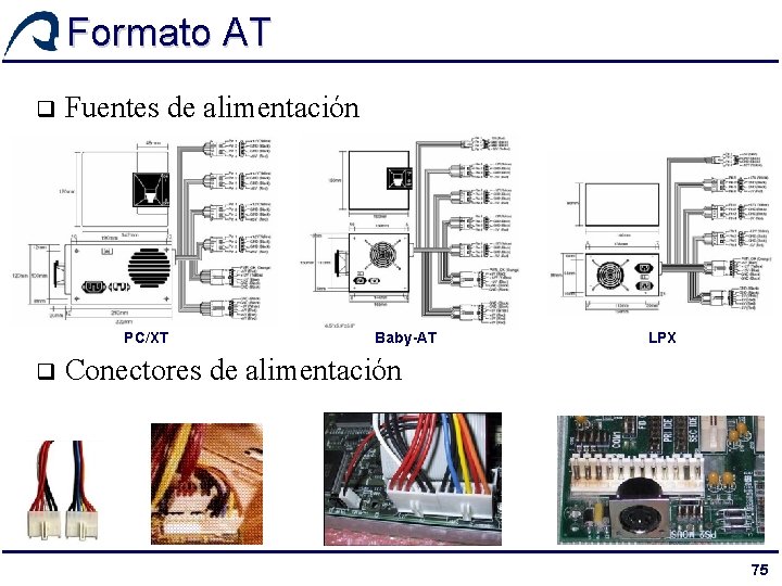 Formato AT q Fuentes de alimentación PC/XT q Baby-AT LPX Conectores de alimentación 75