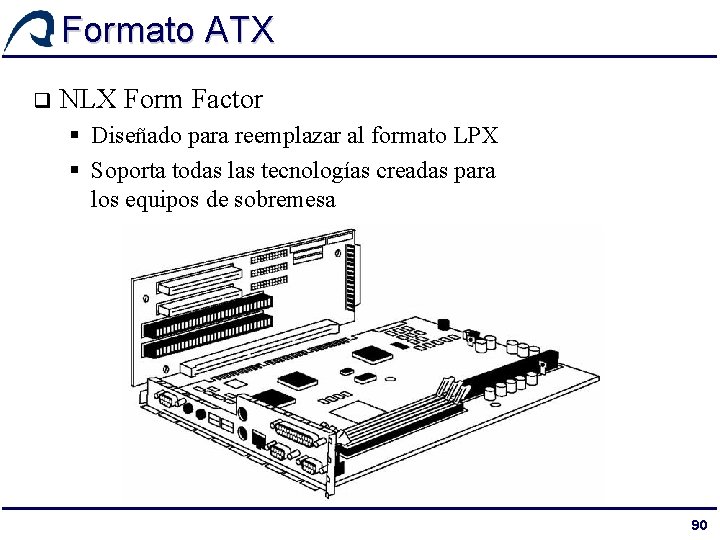 Formato ATX q NLX Form Factor § Diseñado para reemplazar al formato LPX §