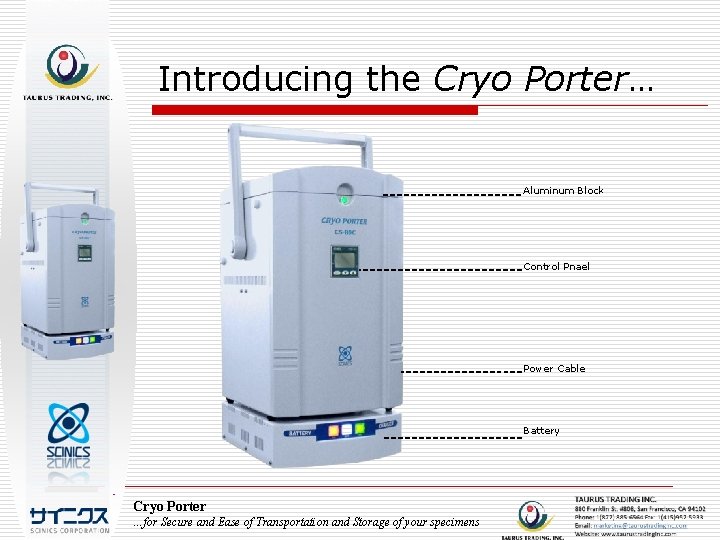 Introducing the Cryo Porter… Aluminum Block Control Pnael Power Cable Battery Cryo Porter …for