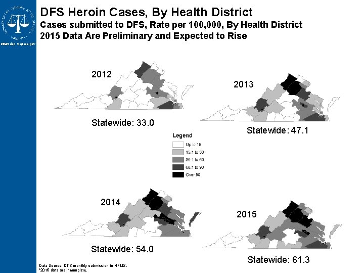 DFS Heroin Cases, By Health District Cases submitted to DFS, Rate per 100, 000, DFS Heroin Cases, By Health District Cases submitted to DFS, Rate per 100, 000,