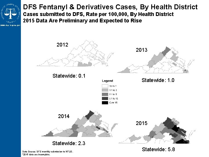 DFS Fentanyl & Derivatives Cases, By Health District Cases submitted to DFS, Rate per DFS Fentanyl & Derivatives Cases, By Health District Cases submitted to DFS, Rate per
