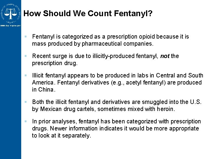 How Should We Count Fentanyl? www. dcjs. virginia. gov § Fentanyl is categorized as How Should We Count Fentanyl? www. dcjs. virginia. gov § Fentanyl is categorized as