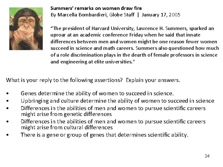 Summers' remarks on women draw fire By Marcella Bombardieri, Globe Staff | January 17,