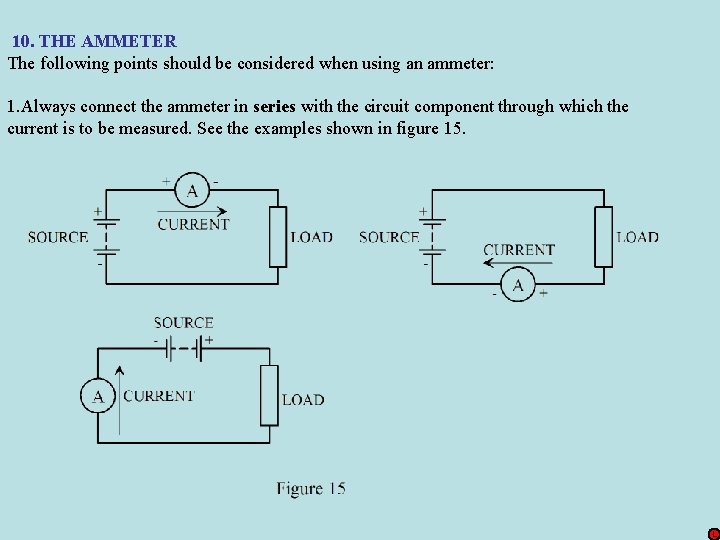 10. THE AMMETER The following points should be considered when using an ammeter: 1.
