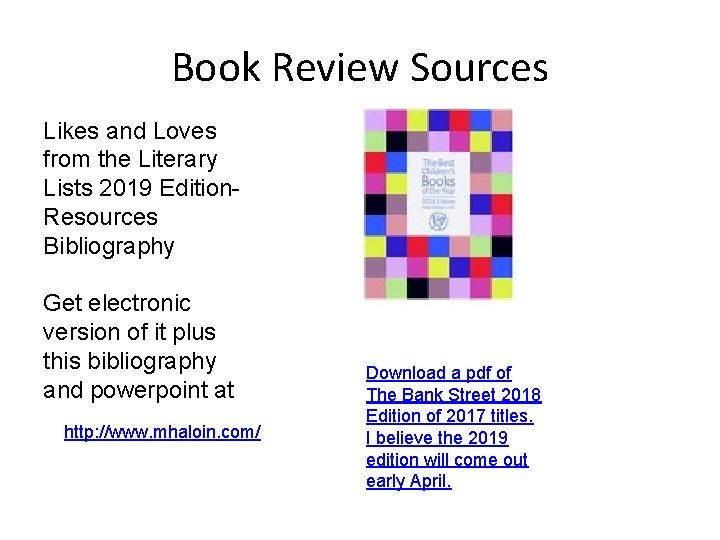 Book Review Sources Likes and Loves from the Literary Lists 2019 Edition. Resources Bibliography