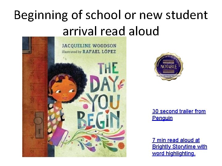 Beginning of school or new student arrival read aloud 30 second trailer from Penguin